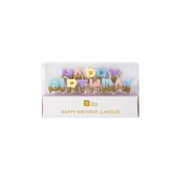 Vela Happy Birthday Arcoiris Pastel con Glitter